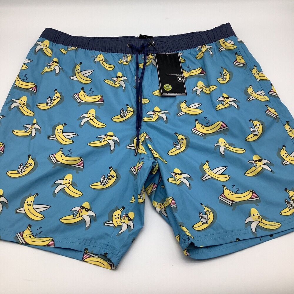 Micros‎ Mens Going Bananas Board Shorts Swim Trunks Blue Size XL NWT